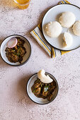 South Indian chicken liver curry from Chennai with idli