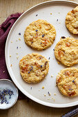 Oatmeal, apricot and lavender biscuits