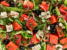 Watermelon and feta salad with rocket (full picture)