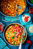 Rice with beans, peas, and tomatoes