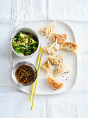 Japanese gyoza - dumplings with prawn and Chinese cabbage filling