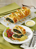 Vegetarian vegetable roulade with spinach and ricotta cheese