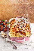 Bread pudding with mixed berries