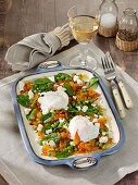 Carrot-potato sheet bake with egg and spinach