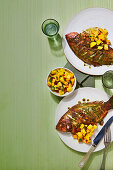 Grilled snapper with mango chow