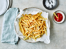 French fries with sea salt and ketchup