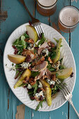 Pear and blue cheese salad with beer vinaigrette
