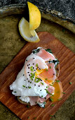 Earl Grey salmon with a poached egg and spinach ricotta