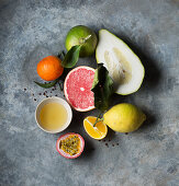 Ingredients for vegan citrus salad with passion fruit