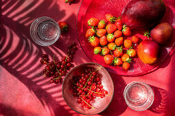 Rote Johannisbeeren, Erdbeeren, Mango und Nektarinen