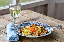 Creamy pasta with fish roe and chanterelles