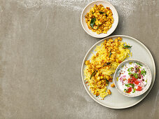 Indian lemon rice with tomato raita