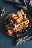 Jenga French toast with berries and chocolate cream