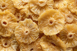 Close-up view from above of dried pineapple slices
