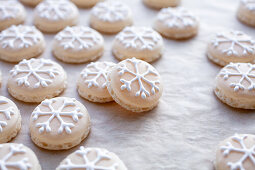 Macarons with snowflake decoration