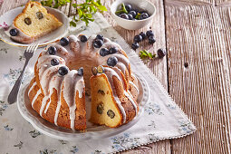 Blueberry Bundt cake with sugar icing