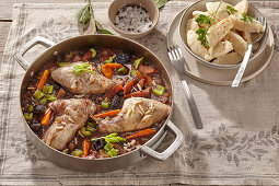 Rabbit stew with red wine and plum butter