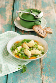Vegetarian bean soup with semolina dumplings