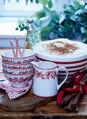 Christmas crockery and Swedish rice porridge in a bowl