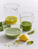 Homemade salad dressings with herbs