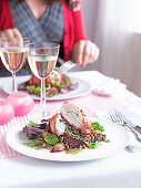 Stuffed chicken breast with lentils and beets