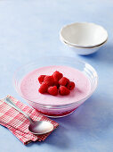 Berry mousse garnished with fresh raspberries