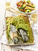 Salt-crusted trout