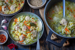 Cabbage soup with meatballs and potatoes