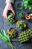 Wild garlic waffles with shrimp