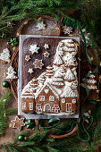 Chocolate cake with Christmas gingerbread decoration