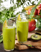 Smoothies made with mango, avocado, apple, banana and spinach