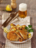 Breaded mushroom cutlets with fried potatoes