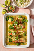 Thai curry salmon casserole with rice