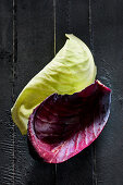 Red cabbage and white cabbage leaf