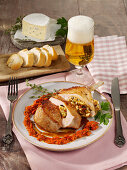 Stuffed pork chop with paprika mousse