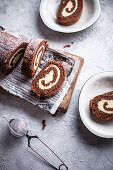 Chocolate swiss roll with cream cheese filling