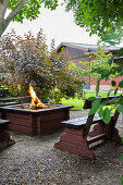 Seating area with large fireplace in the middle