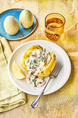 Microwave jacket potatoes with Swedish prawn salad