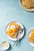 Creme fraiche waffles with orange blossom water