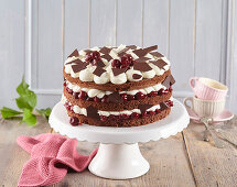 Chocolate cream cake with sour cherries