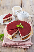 Sour cherry cream cake with cherry jelly