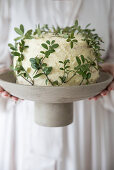 Buttercream cake with green plant decoration