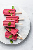 Blood-red peach and thyme ice cream pops