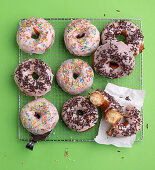 Vegan donuts with sugar icing and sprinkles