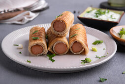 Vegan sausages wrapped in bread dough