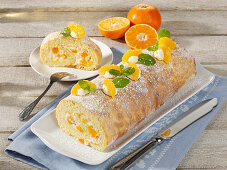 Sponge cake roulade with mandarin cream