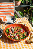 Salad of Portuguese Sardines with Roast Tomatoes and Fresh Spinach