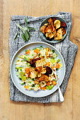 Butternut and leek risotto with vegetable crisps