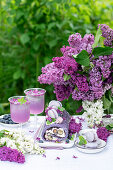 Blueberry roll cake in a garden