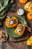 Stuffed pumpkin with barley and mushrroms